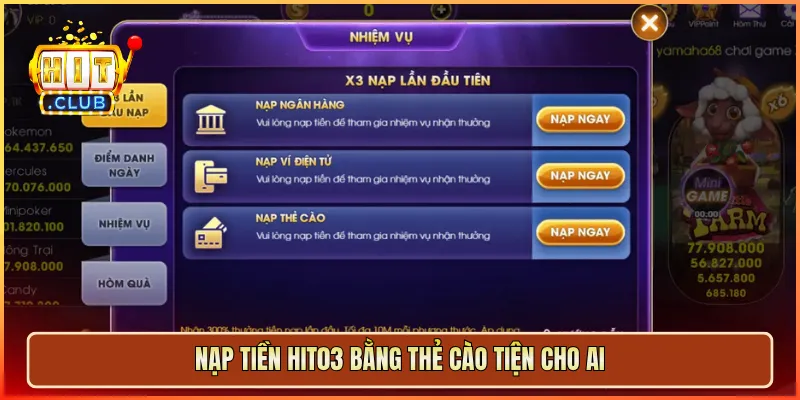 Nạp tiền hit03 bằng thẻ cào tiện cho ai