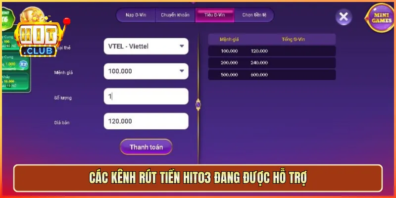 Các kênh rút tiền hit03 đang được hỗ trợ